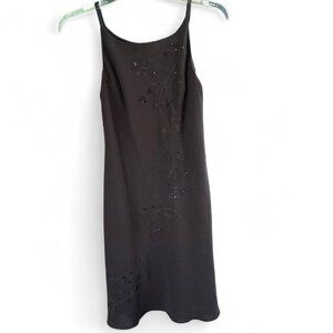 Vintage Jones New York Y2K Beaded Embroidered Black Slip Dress size 4 p